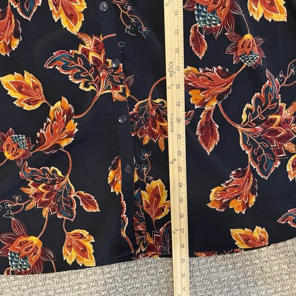 Catherines Top Womens 0x 14/16W Navy Blue Floral Button Front Lightweight Blouse - Picture 5 of 5
